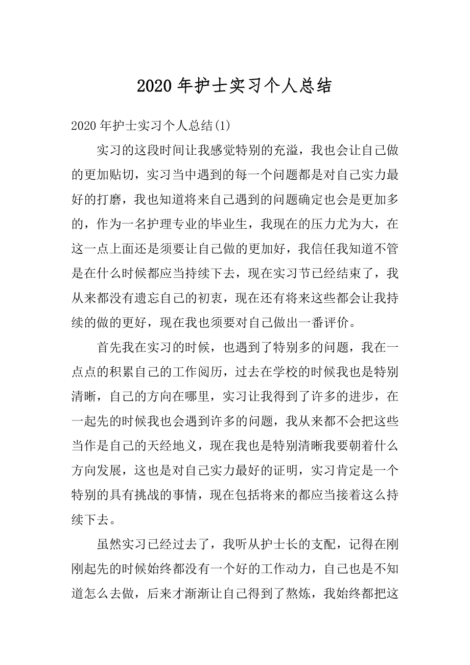 2020年护士实习个人总结例文.docx_第1页