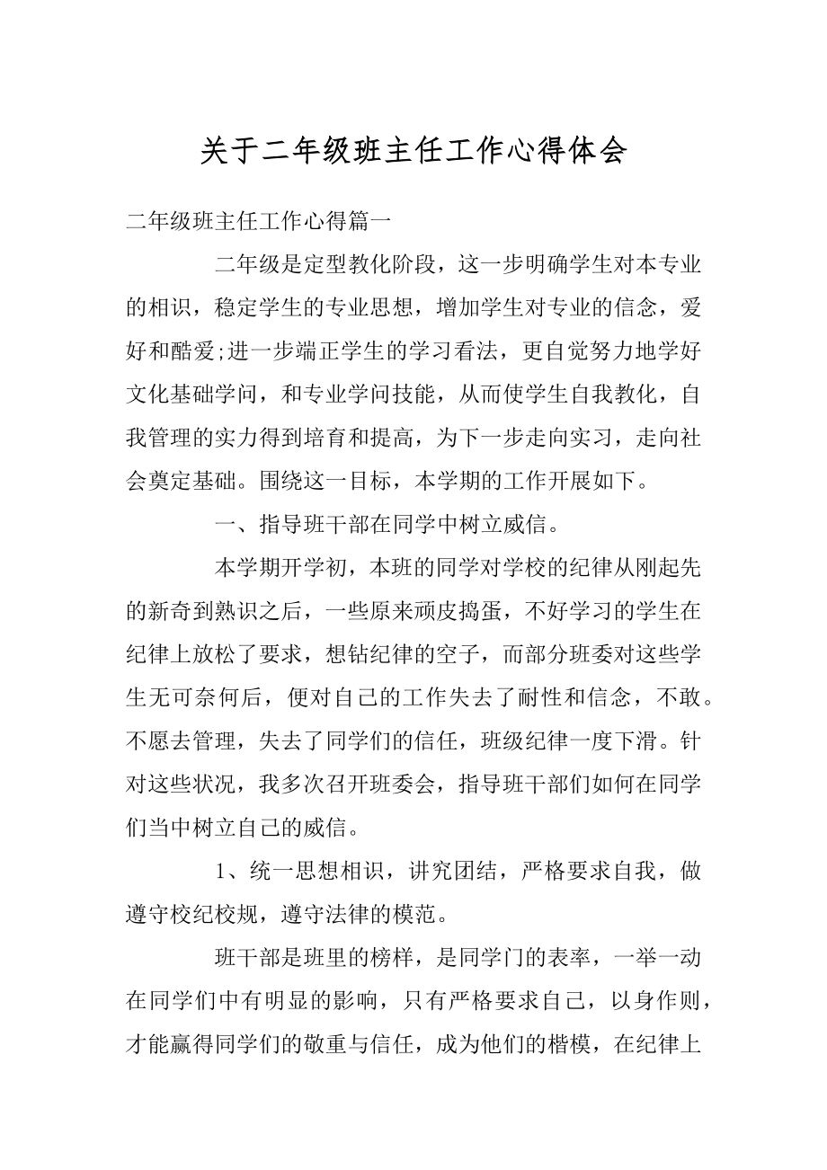 关于二年级班主任工作心得体会范文.docx_第1页