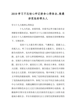 2019学习不忘初心牢记使命心得体会做最讲党性的带头人范本.docx