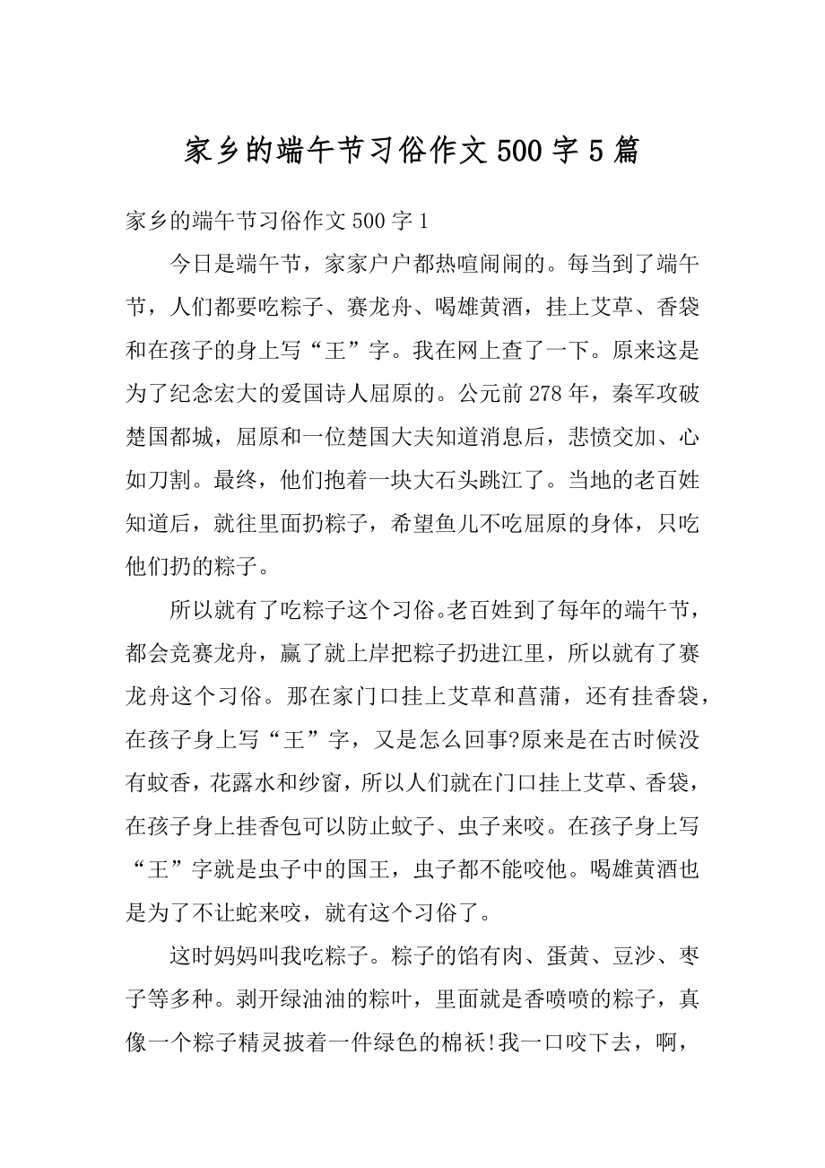 家乡的端午节习俗作文500字5篇最新.docx_第1页