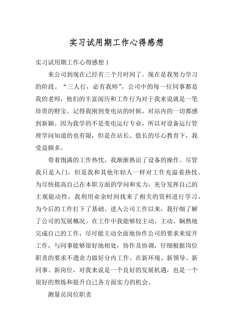 实习试用期工作心得感想优质.docx_第1页