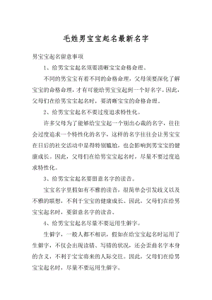 毛姓男宝宝起名最新名字汇总.docx