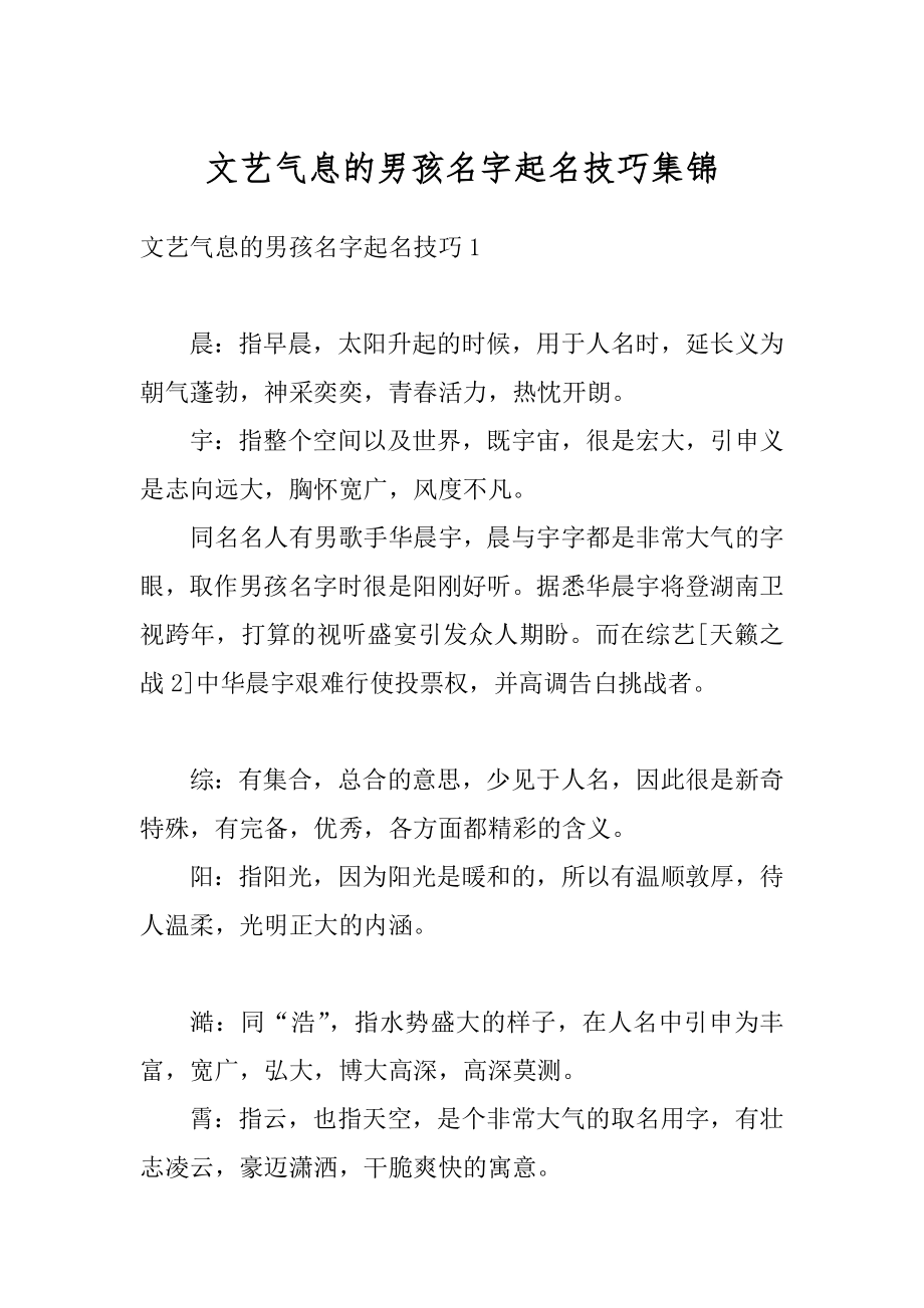 文艺气息的男孩名字起名技巧集锦最新.docx_第1页