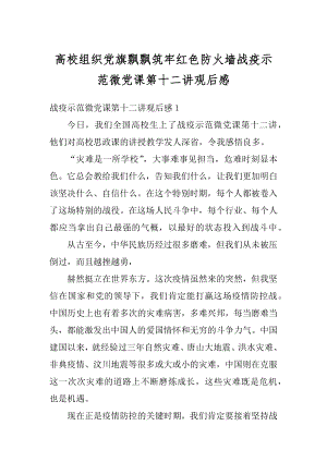 高校组织党旗飘飘筑牢红色防火墙战疫示范微党课第十二讲观后感精编.docx