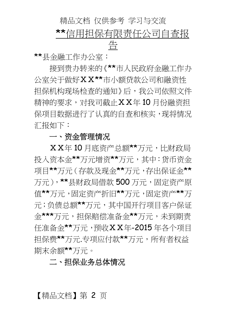 信用担保有限责任公司自查报告.doc_第2页