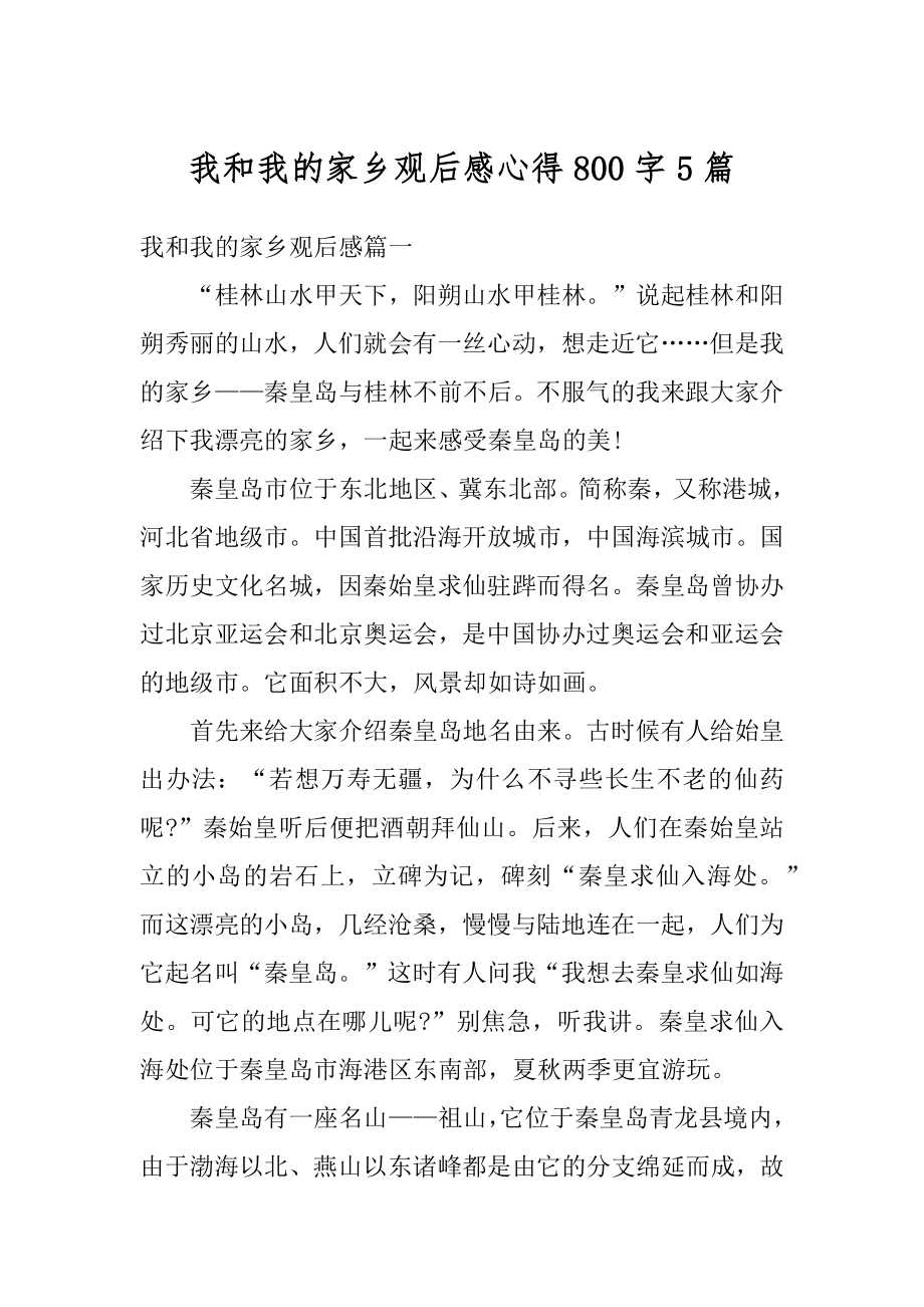 我和我的家乡观后感心得800字5篇精编.docx_第1页