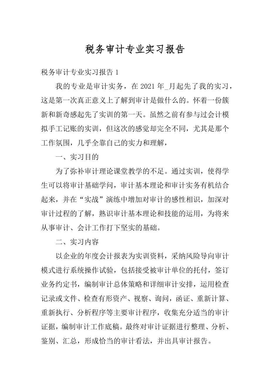 税务审计专业实习报告精编.docx_第1页