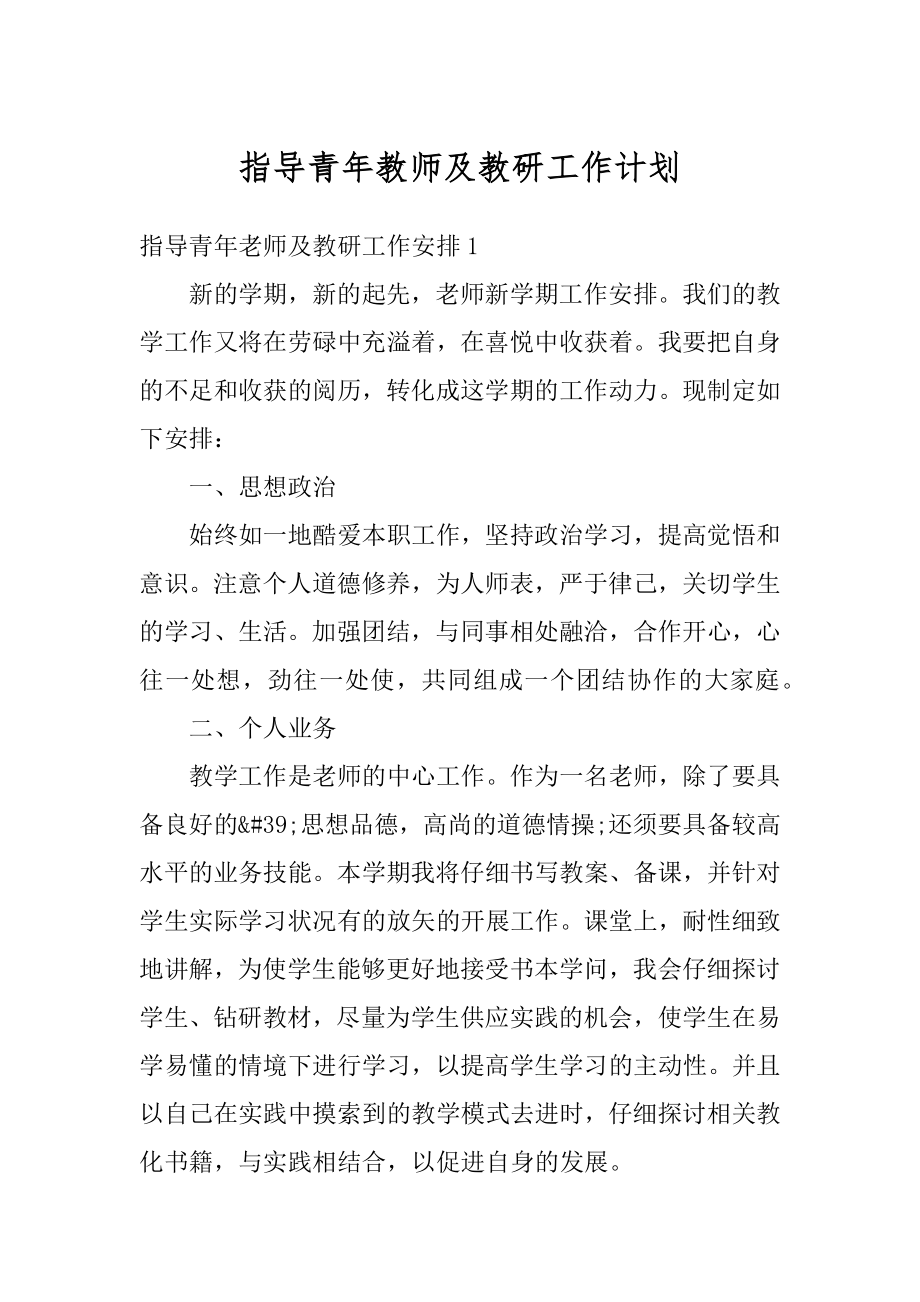 指导青年教师及教研工作计划汇编.docx_第1页