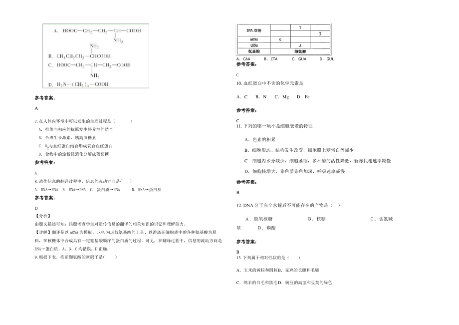 2021-2022学年广东省惠州市稔山中学高一生物期末试卷含解析.pdf_第2页