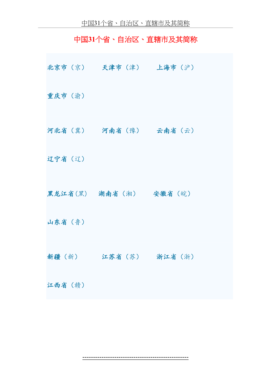 中国31个省、自治区、直辖市及其简称.doc_第2页