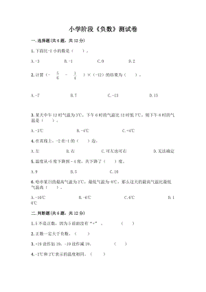 小学阶段《负数》测试卷精品附答案.docx