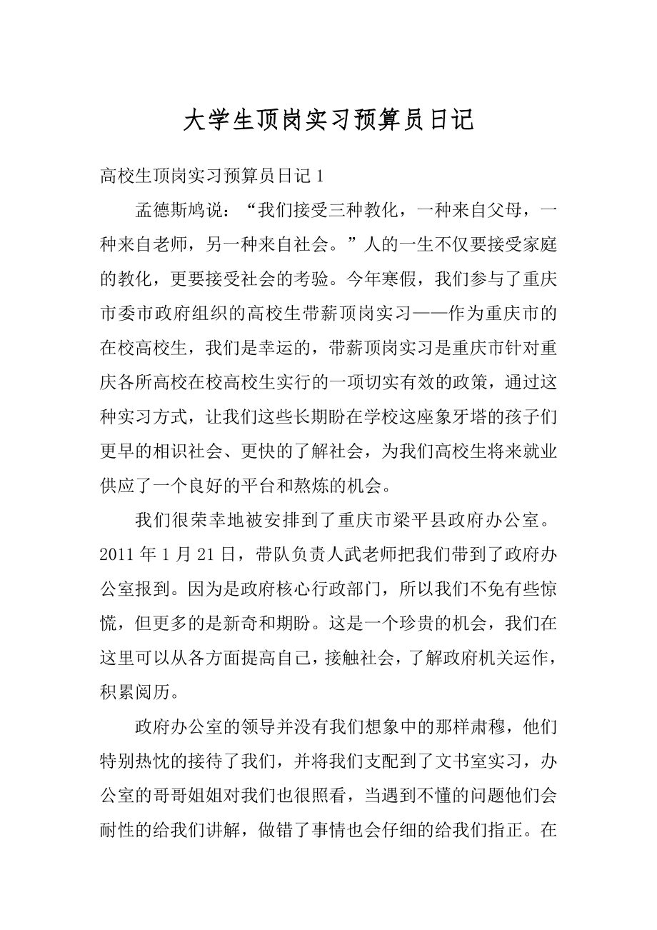 大学生顶岗实习预算员日记范本.docx_第1页