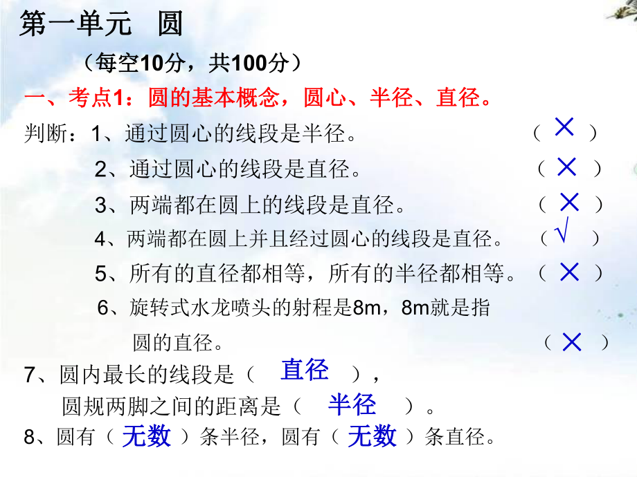 北师大版六年级数学上册第一单元圆练习题.ppt_第2页