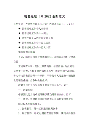 销售经理计划2022最新范文优质.docx