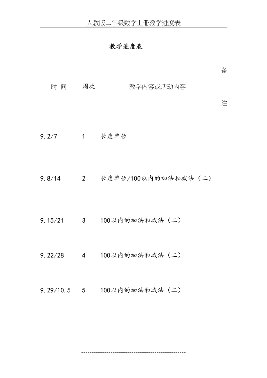 人教版二年级数学上册教学进度表.doc_第2页