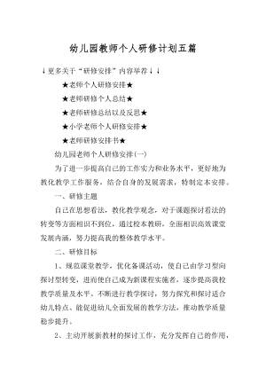 幼儿园教师个人研修计划五篇优质.docx