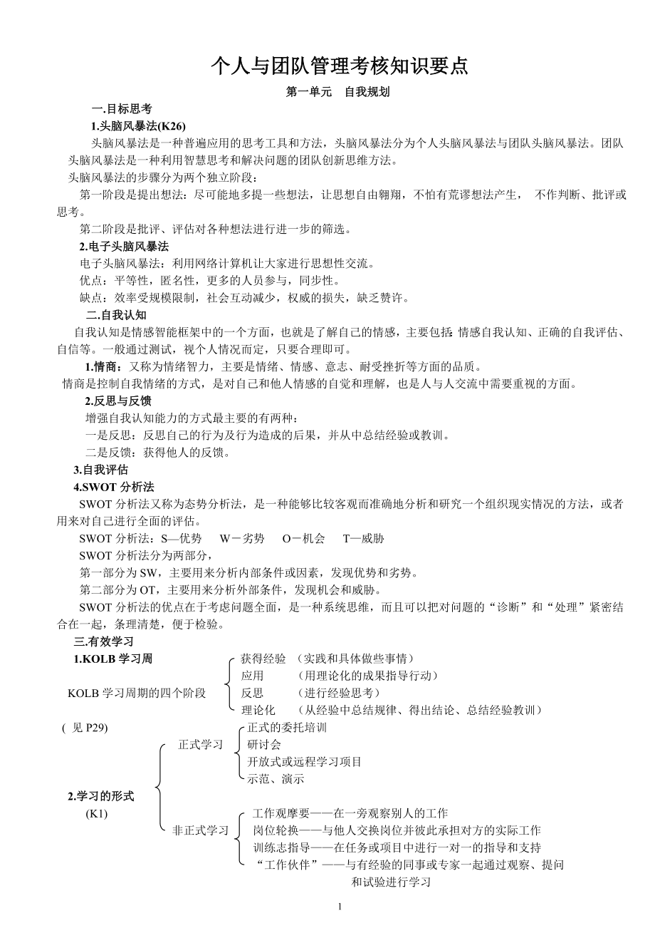 个人与团队管理考核知识要点.docx_第1页