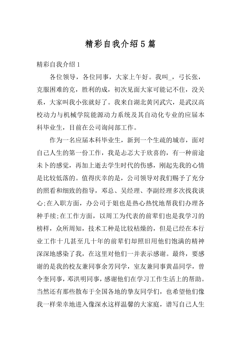 精彩自我介绍5篇例文.docx_第1页