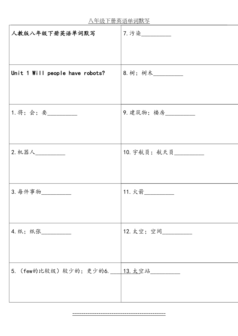 人教版八年级下册英语单词默写(可直接打印)[1].doc_第2页