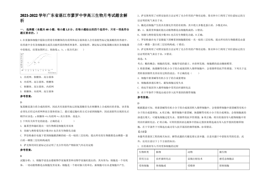 2021-2022学年广东省湛江市蓼罗中学高三生物月考试题含解析.pdf_第1页