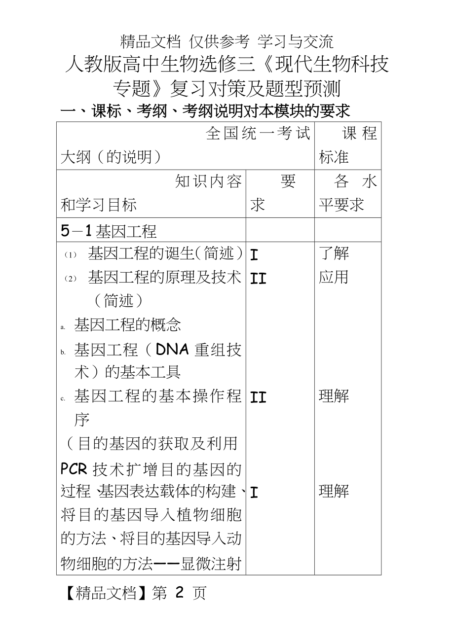 人教版高中生物选修三《现代生物科技专题》复习对策及题型预测.doc_第2页