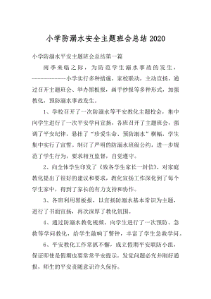 小学防溺水安全主题班会总结精编.docx