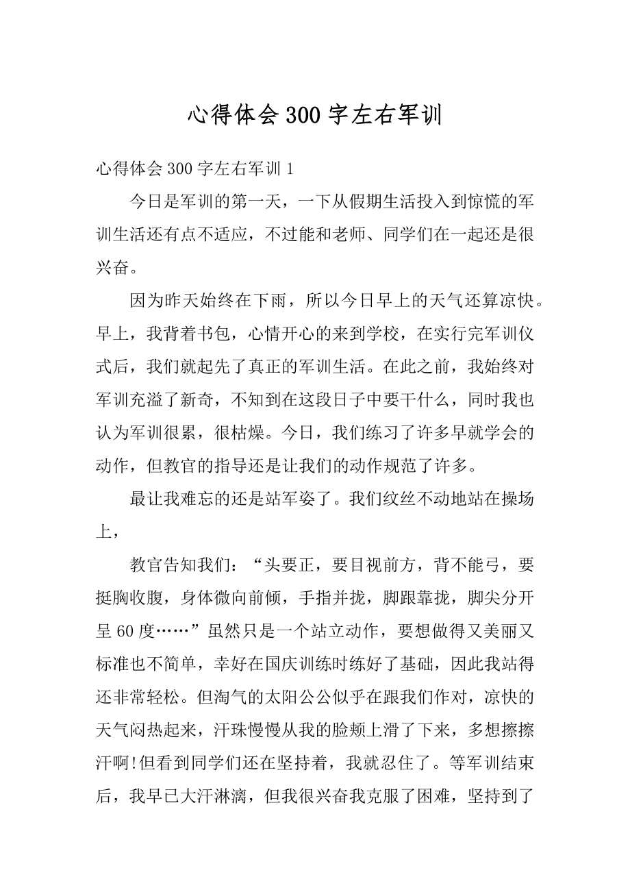 心得体会300字左右军训范例.docx_第1页