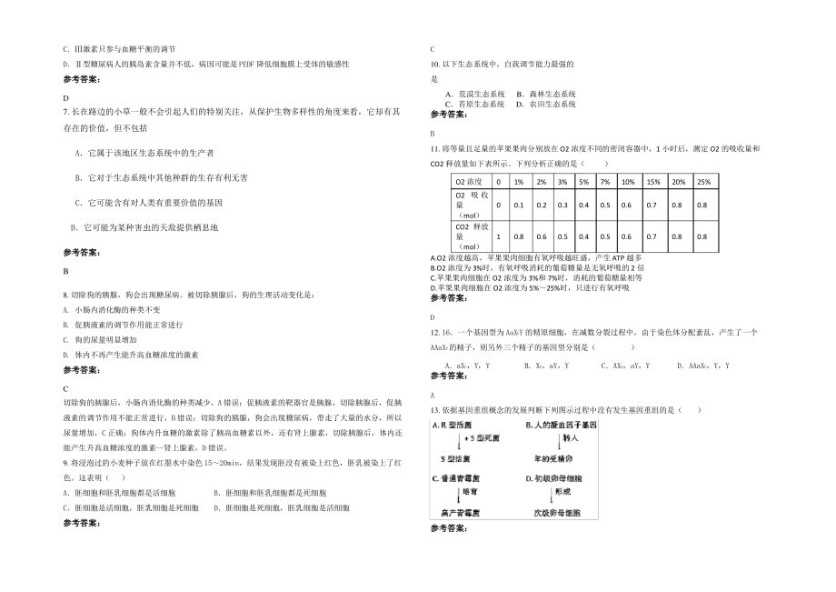 2021-2022学年江苏省盐城市建湖职业高级中学高二生物下学期期末试卷含解析.pdf_第2页