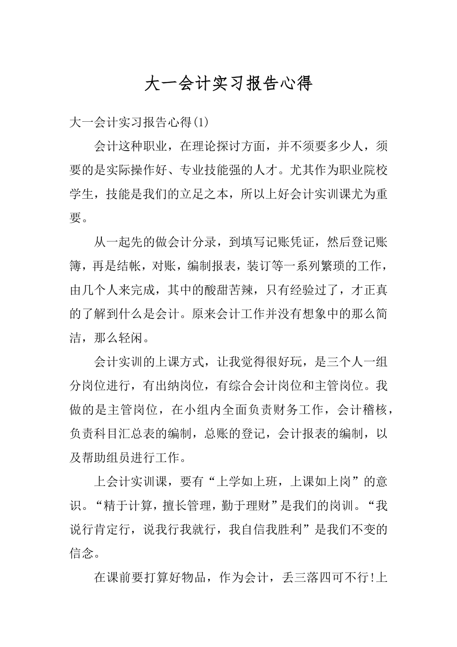 大一会计实习报告心得例文.docx_第1页