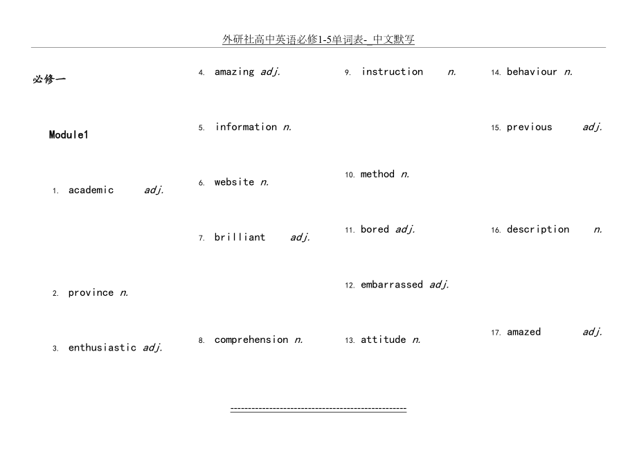 外研社高中英语必修1-5单词表-_中文默写.doc_第2页