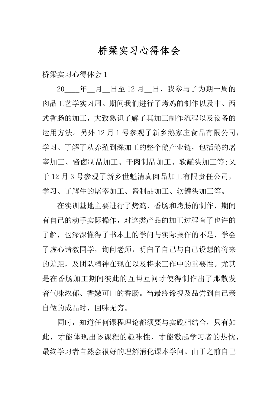 桥梁实习心得体会范例.docx_第1页