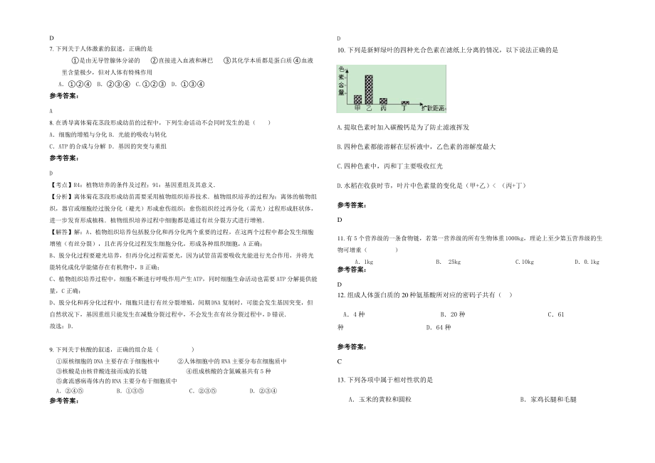 2021-2022学年江苏省镇江市茅山中学高二生物月考试题含解析.pdf_第2页