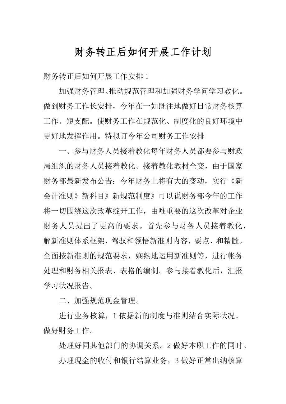 财务转正后如何开展工作计划精编.docx_第1页