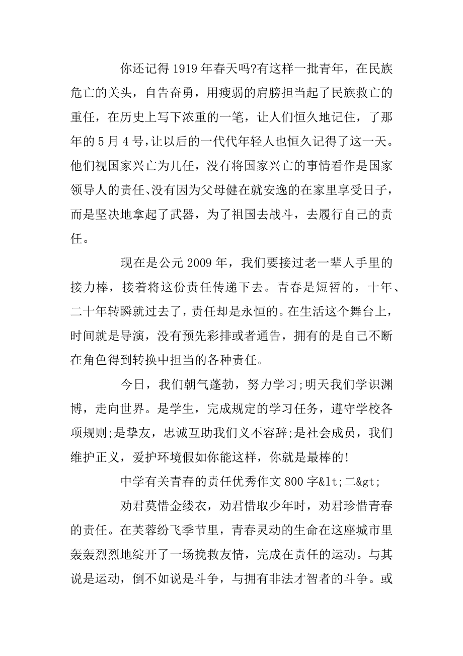 高中有关青春的责任优秀作文800字五篇例文.docx_第2页