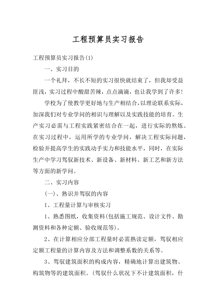 工程预算员实习报告范本.docx_第1页