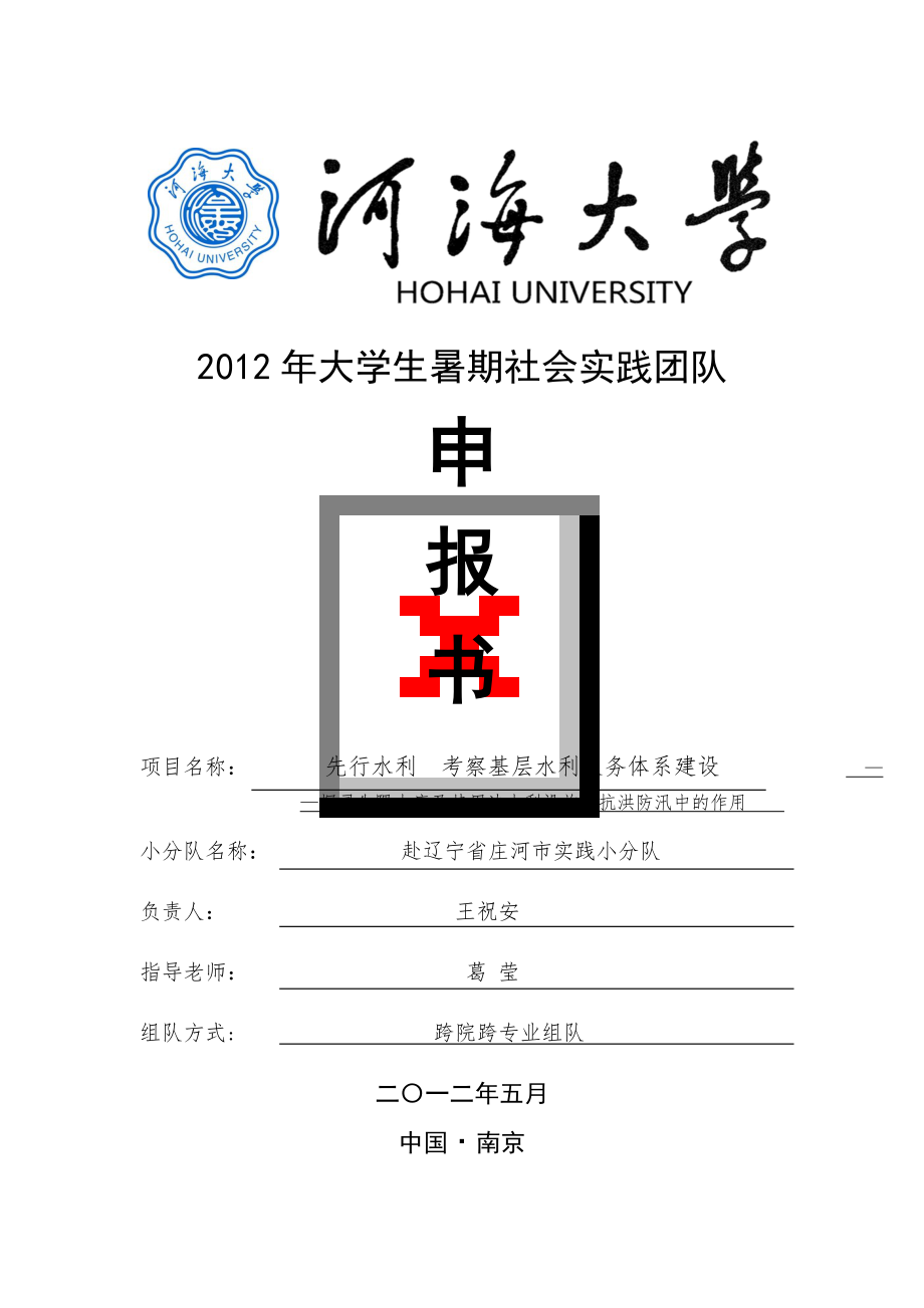 大学生暑期社会实践团队申报书.docx_第1页