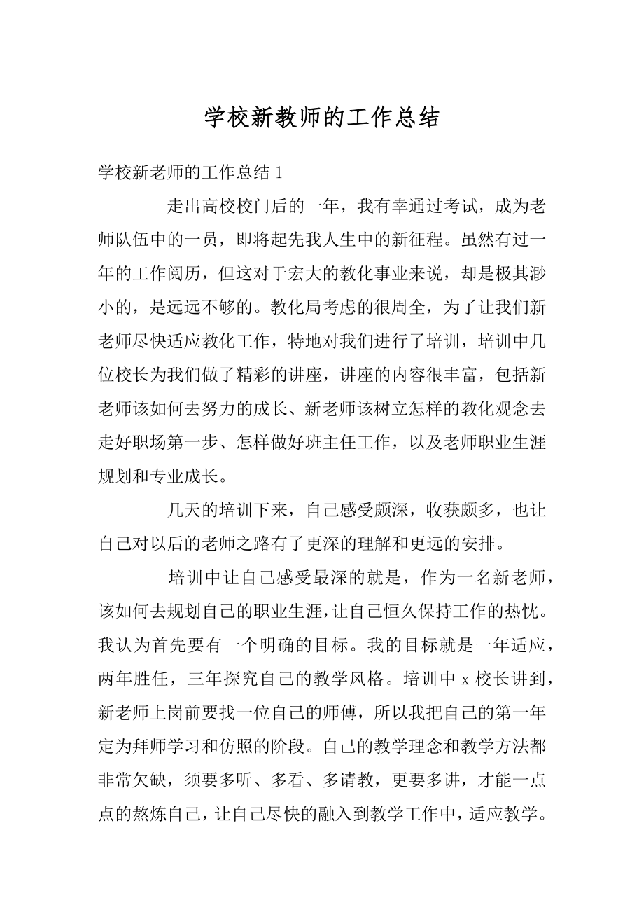 学校新教师的工作总结精编.docx_第1页