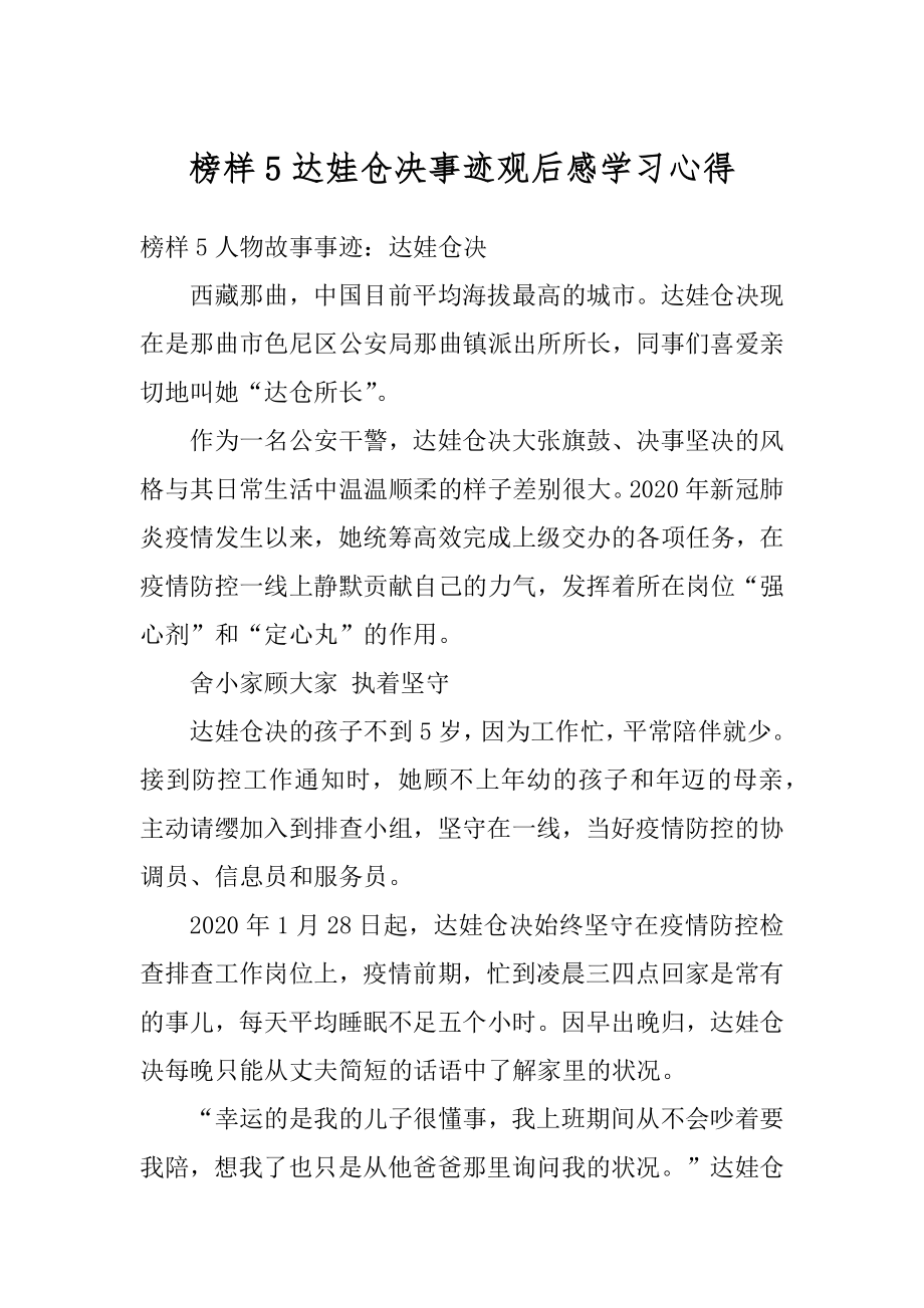 榜样5达娃仓决事迹观后感学习心得精选.docx_第1页