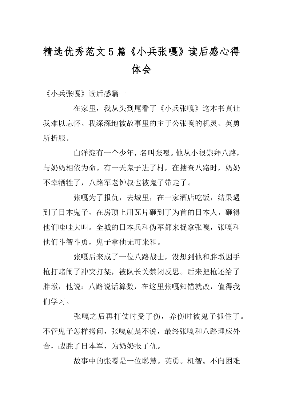 精选优秀范文5篇《小兵张嘎》读后感心得体会汇总.docx_第1页