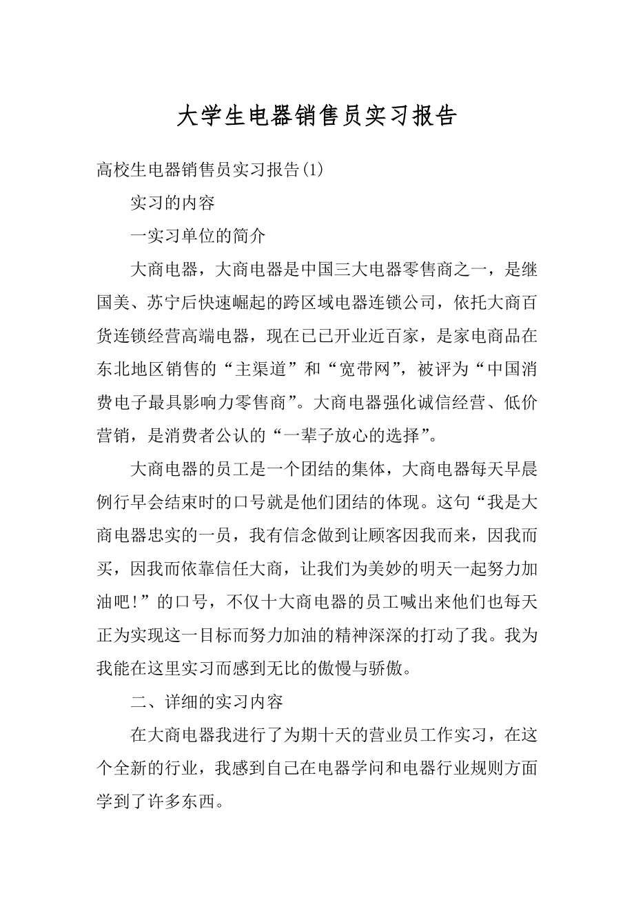 大学生电器销售员实习报告精品.docx_第1页