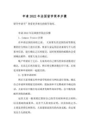 申请2022年法国留学简单步骤范文.docx