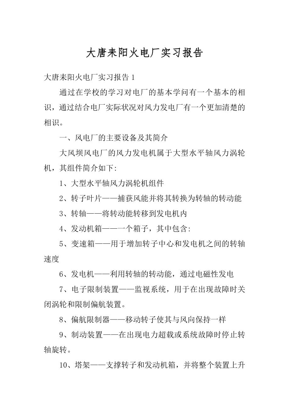 大唐耒阳火电厂实习报告精品.docx_第1页