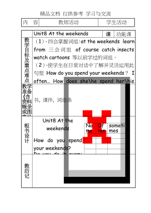 译林版牛津小学英语5B　Unit8 At the weekends　A教案.doc