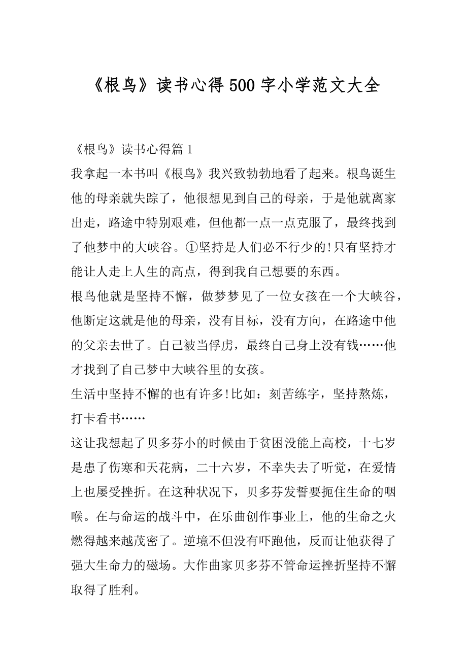 《根鸟》读书心得500字小学范文大全汇编.docx_第1页