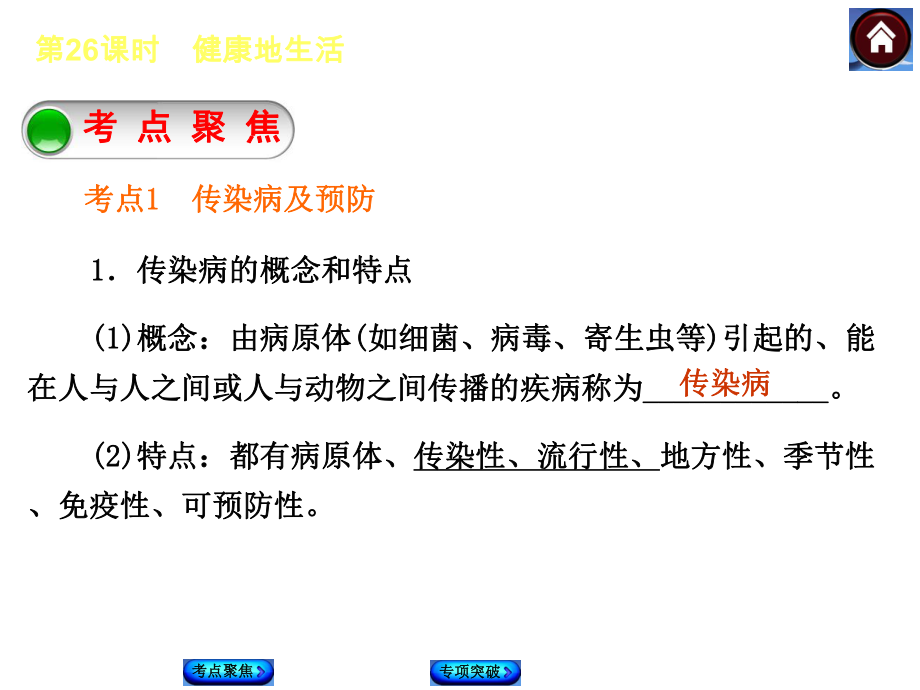 2015生物中考总复习课件（考点聚焦+归类探究+回归教材）：第26课时　健康地生活.ppt_第2页