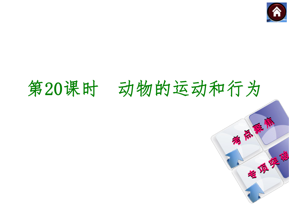 2015生物中考总复习课件（考点聚焦+归类探究+回归教材）：第20课时　动物的运动和行为.ppt_第1页