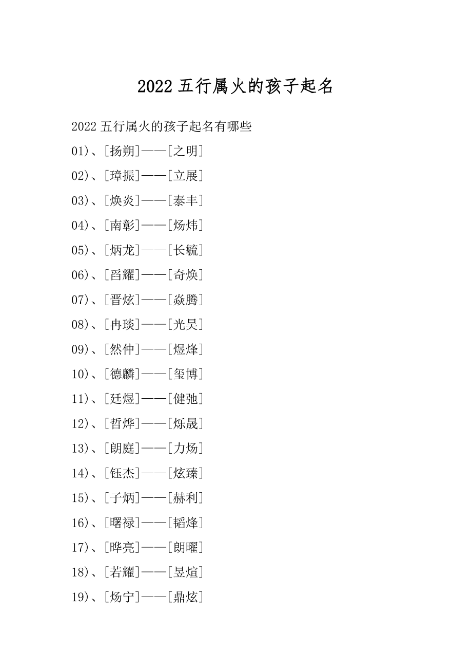 2022五行属火的孩子起名范文.docx_第1页