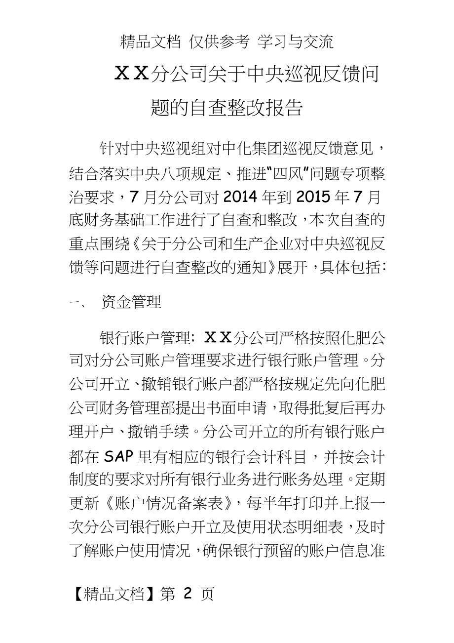 公司关于中央巡视反馈问题的自查整改报告.docx_第2页