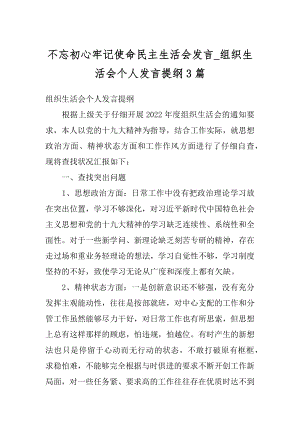 不忘初心牢记使命民主生活会发言_组织生活会个人发言提纲3篇汇编.docx