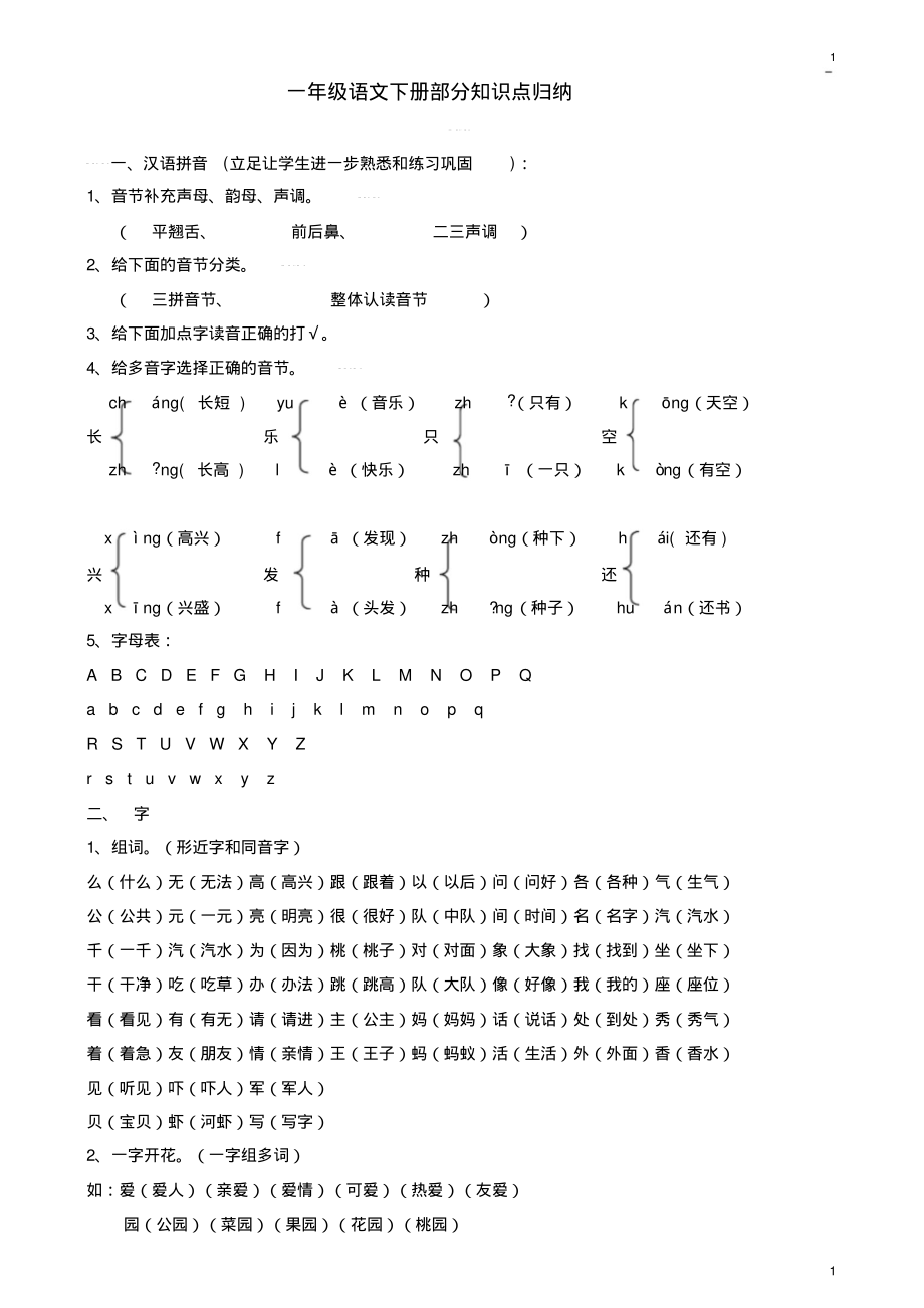 部编版人教版小学一年级下册语文全册知识点汇总.pdf_第1页